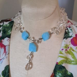 Crystal statement necklace light blue beads